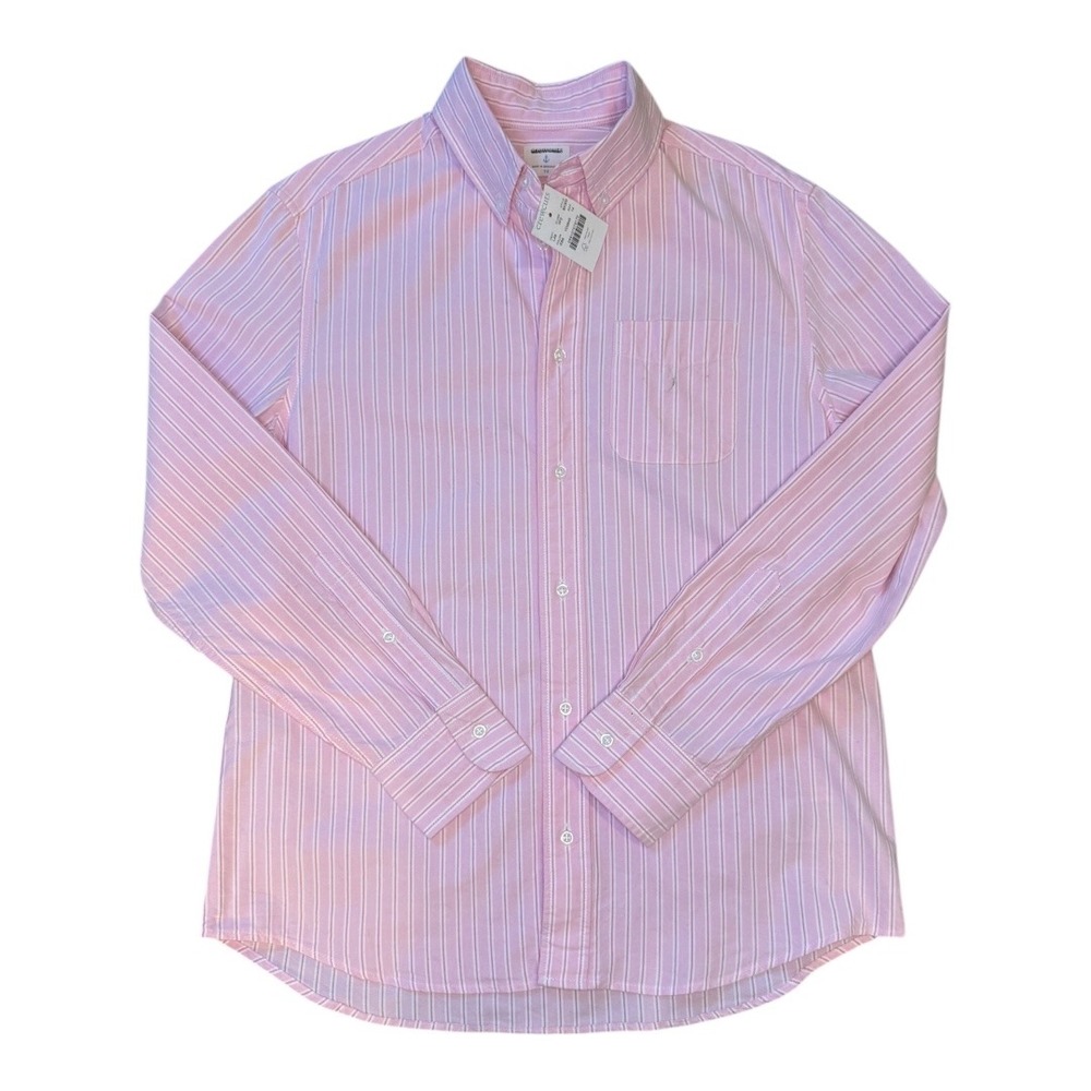 NEW Crewcuts Striped Oxford Shirt Button Up Long Sleeve‎ Pink White Size 14